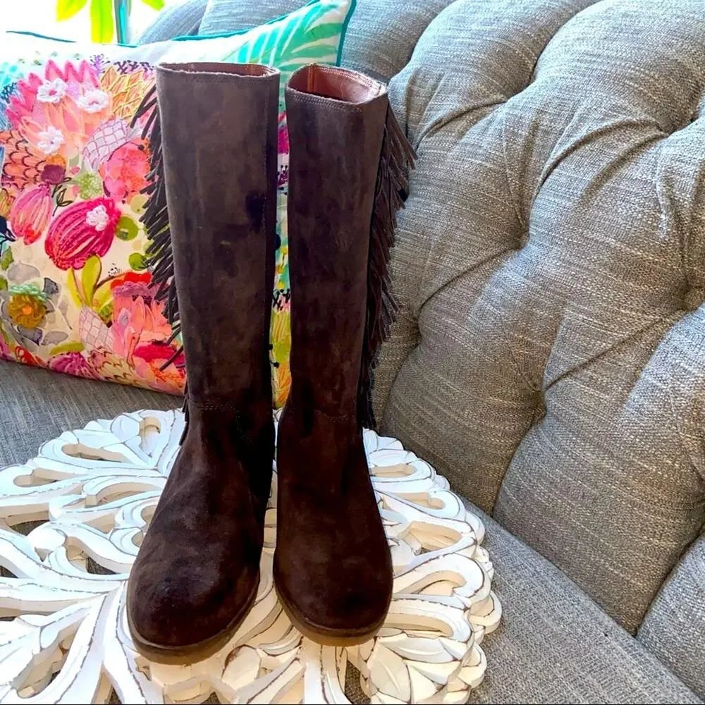 Lucky Brand Fringe Suede Leather Boots 6 NEW